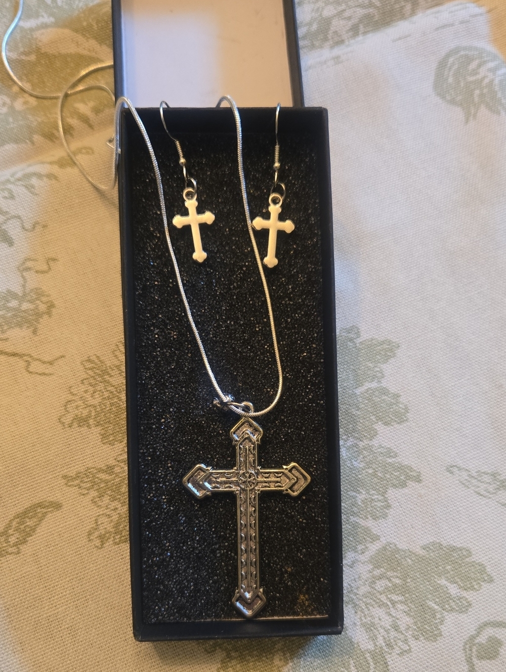 Sterling Silver Cross Necklace and Earrings Set - Classic Silver